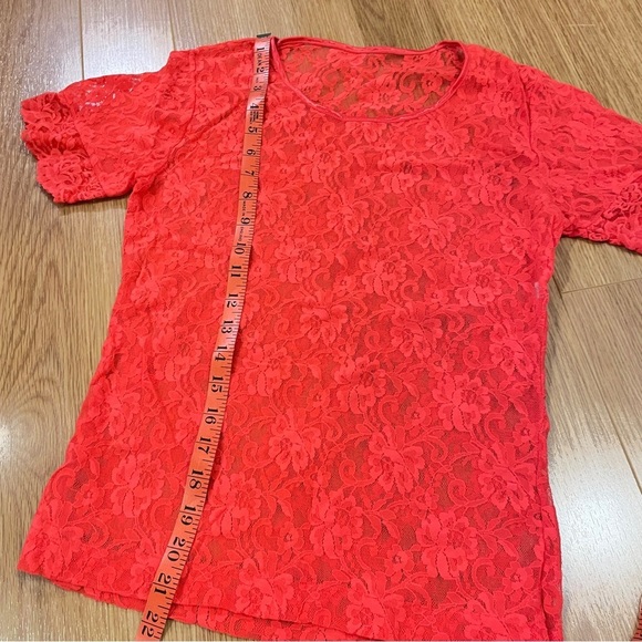 Vintage Gaviota Sheer Neon Red Lace Tee - S - Picture 3 of 8